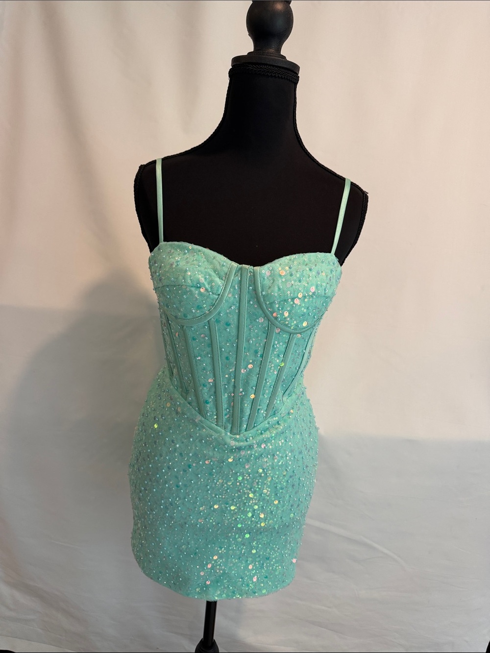 Mint Sequin Corset Mini Dress - Women